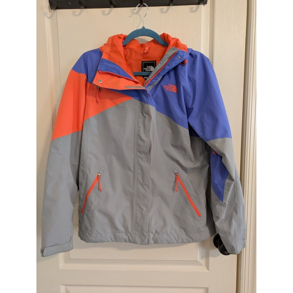 The North Face HyVent Women’s Hooded Full Zip Colorblock Jacket Purple Grey M
